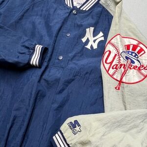 Vintage Starter New York Yankees Windbreaker Pullover Jacket Mens XL Navy Grey